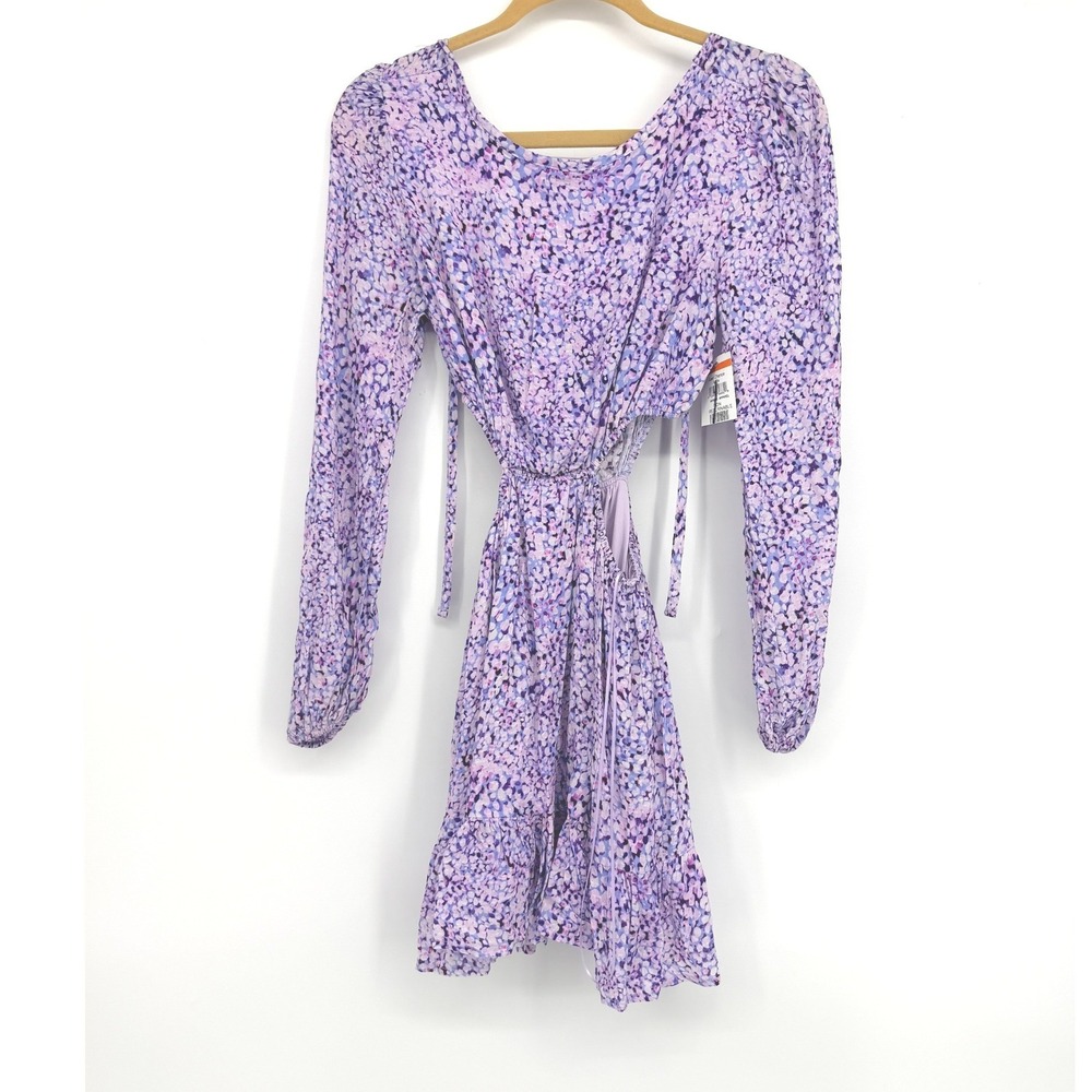 Wildfox Womens‎ XS Purple Floral Cut Out Long Sleeve Mini Dress